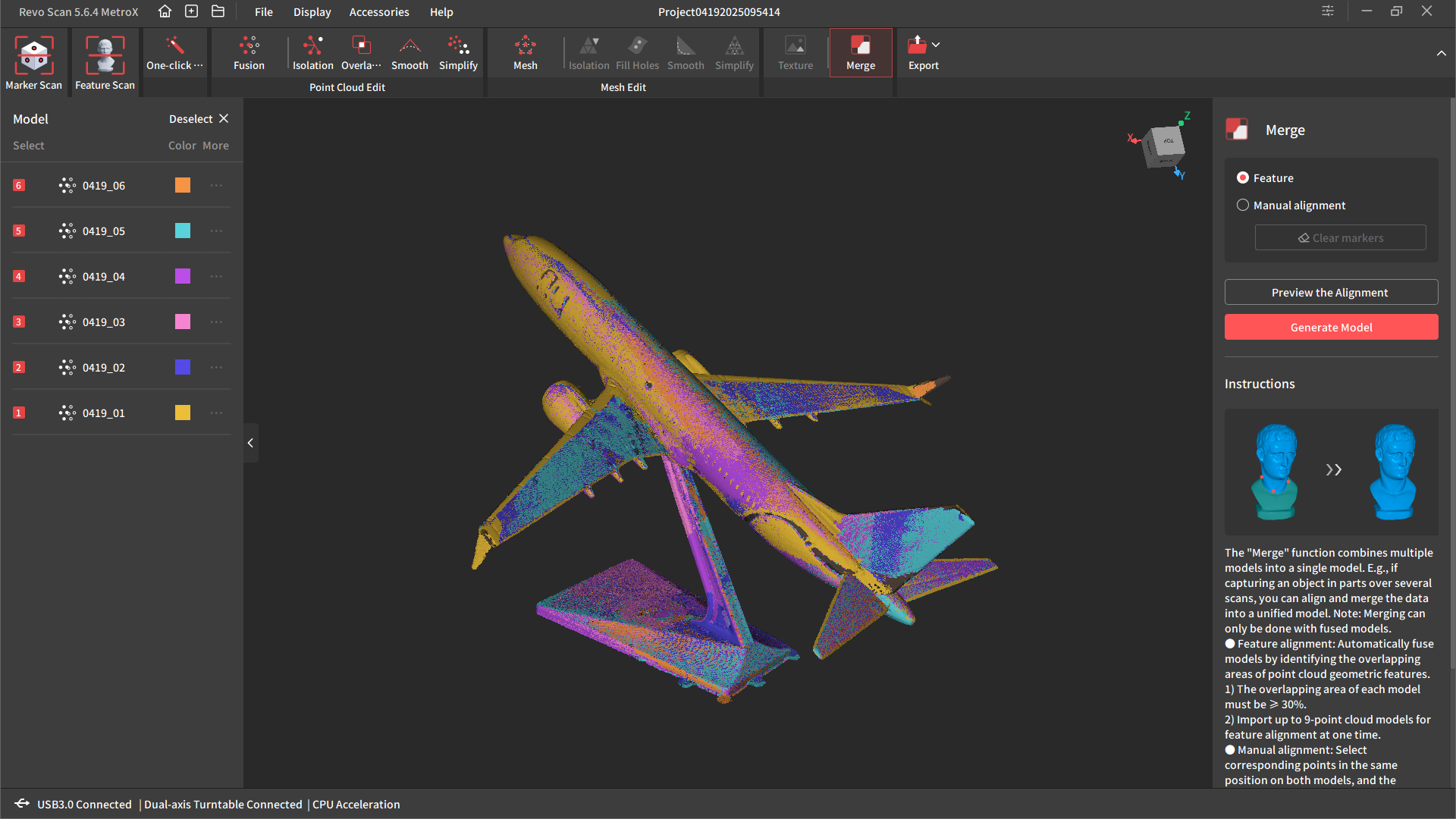 Multiple scans, merged into one.
